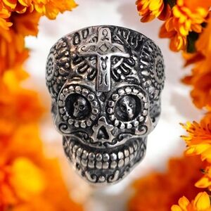 SUGAR SKULL STAINLESS STEEL RING SIZE 7
